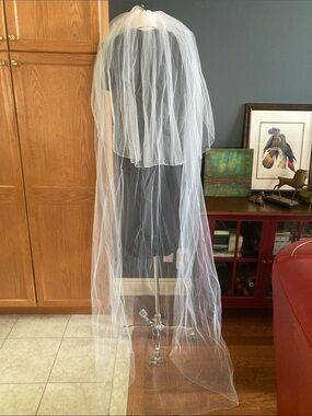White Chapel length Bridal Veil with Classic Double Tier. Blusher & Train 30/80”